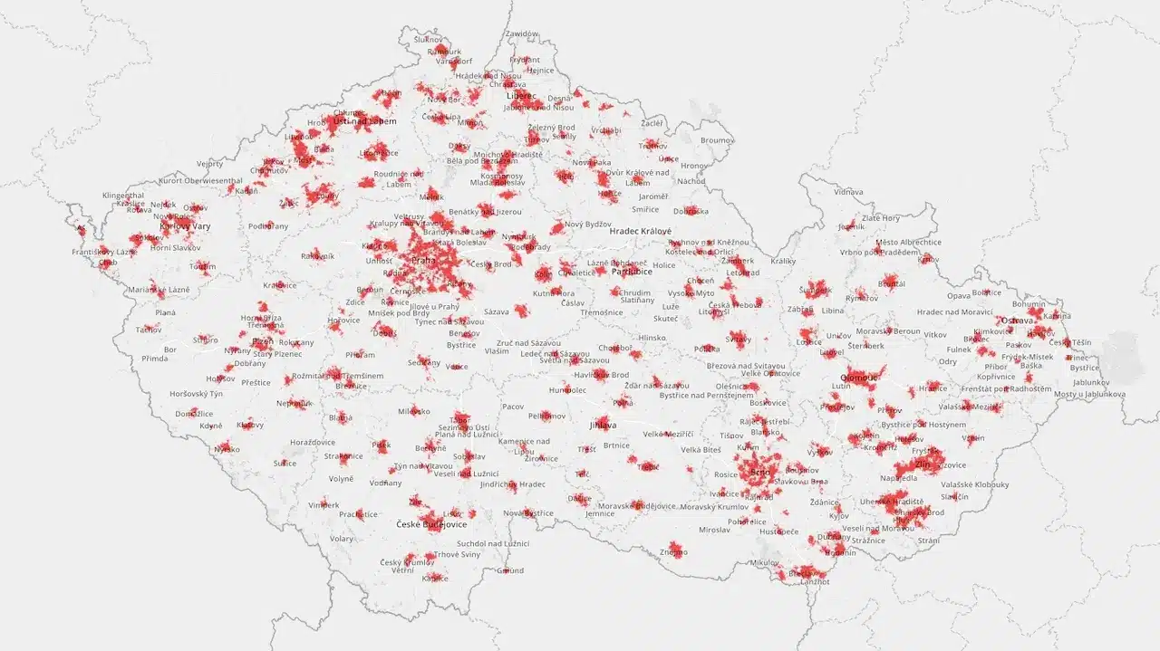 Mapa pokrytí pro mobilní Internet 5g